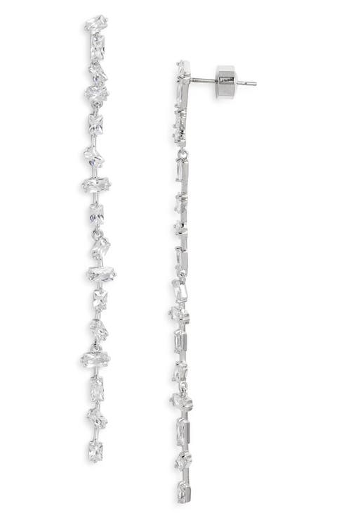 Dainty Mixed Cubic Zirconia Linear Drop Earrings