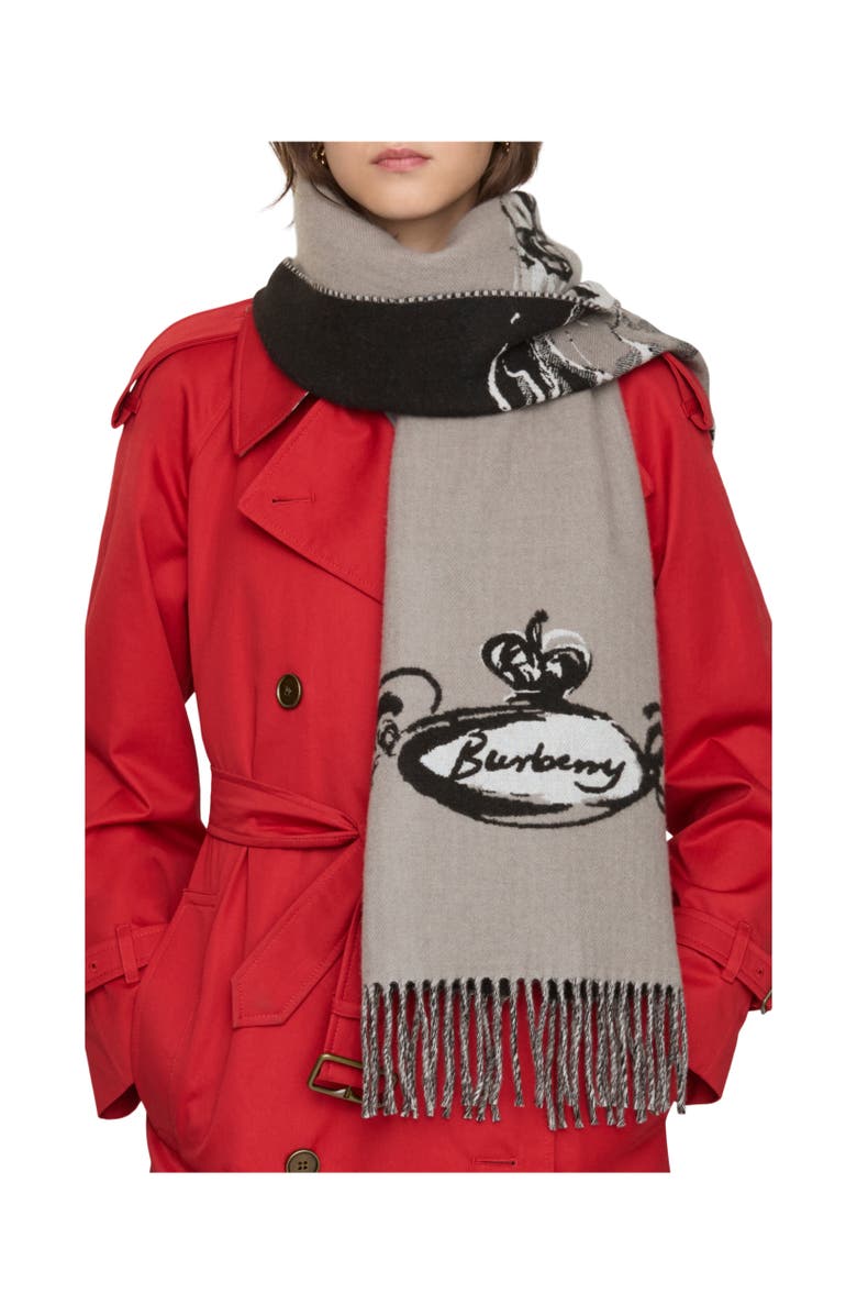 Burberry Castle Cashmere Scarf, Alternate, color, Monochrome