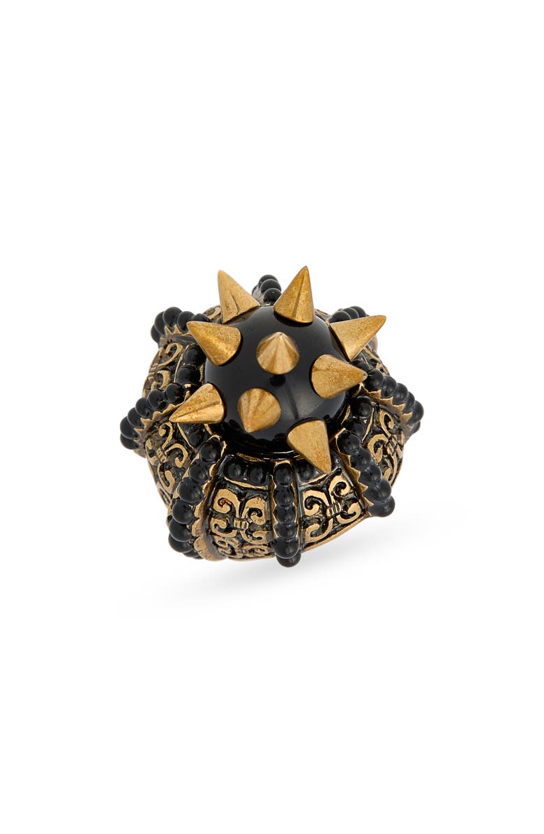 Gucci Faux Pearl & Resin Cocktail Ring, Main, color, Black Gold