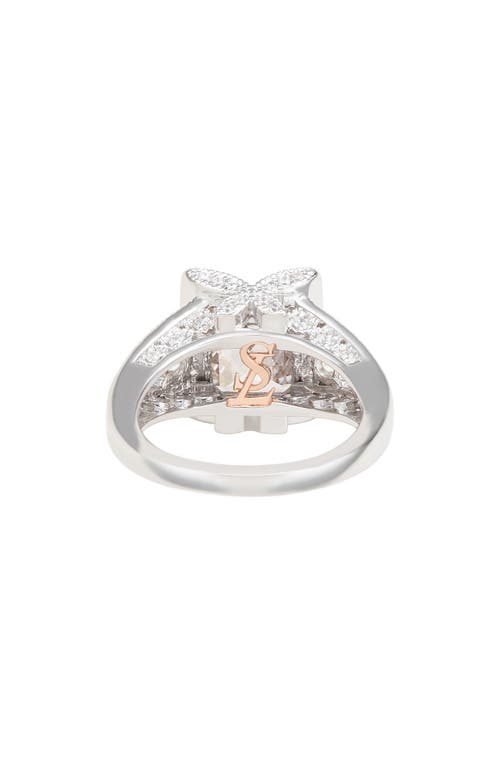 Suzy Levian Sterling Silver White Emerald Cut Cubic Zirconia Pave Engagement Ring In Silver