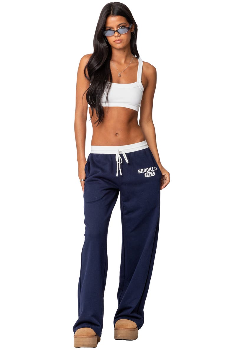 EDIKTED Brookie Cotton Graphic Sweatpants, Alternate, color, Navy