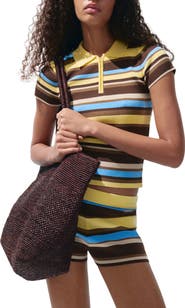 MANGO Raquel Stripe Jersey Half Zip Polo Sweater