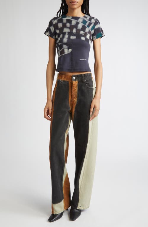 Eckhaus Latta Bend Colorblock Twisted Seam Jeans In Blue