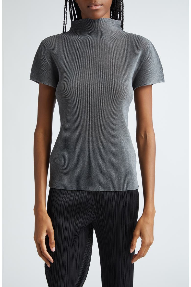 Mist Basics Pleated Funnel Neck Top, Main, color, LIGHT GRAY