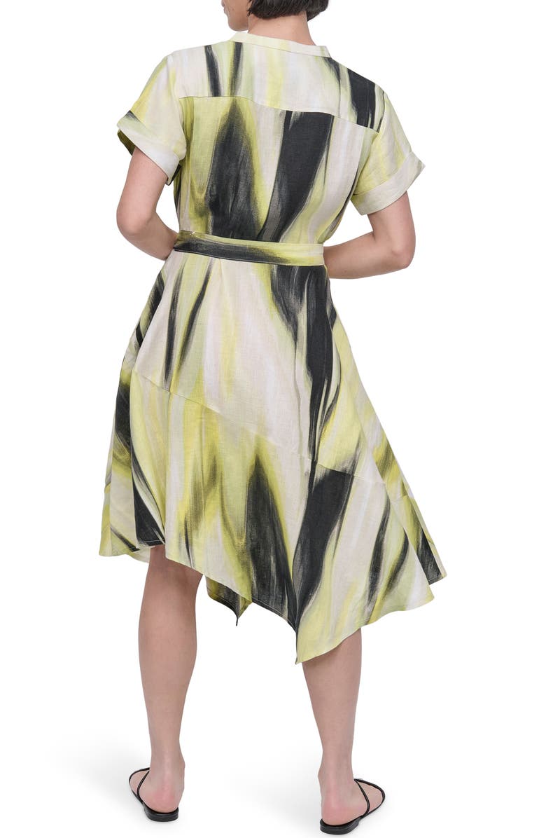 DKNY Print Tie Waist Linen Midi Dress, Alternate, color, Linen Mult