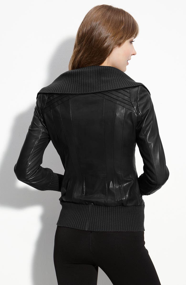 Mackage Knit Trim Lambskin Leather Bomber Jacket, Alternate, color,