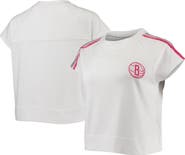 LUSSO Women's Lusso White Brooklyn Nets Margot Cropped Tri-Blend Cap Sleeve Sweatshirt