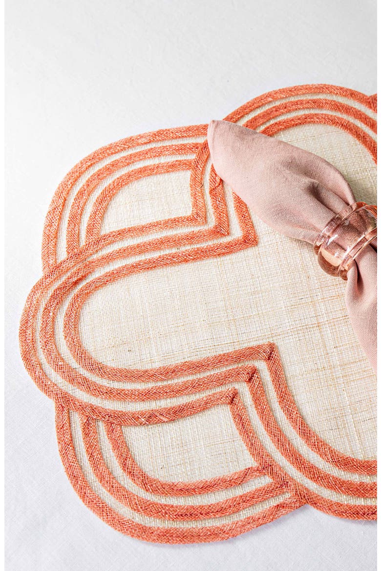 Set of 4 Scallop Stripe Placemats, Alternate, color, CORAL