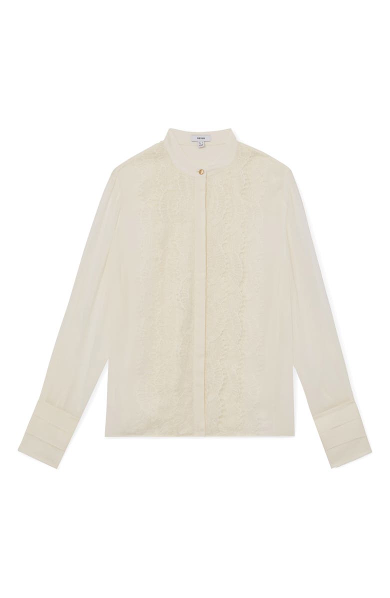 Reiss Miranda Lace & Crepe Button-Up Shirt, Alternate, color, Cream