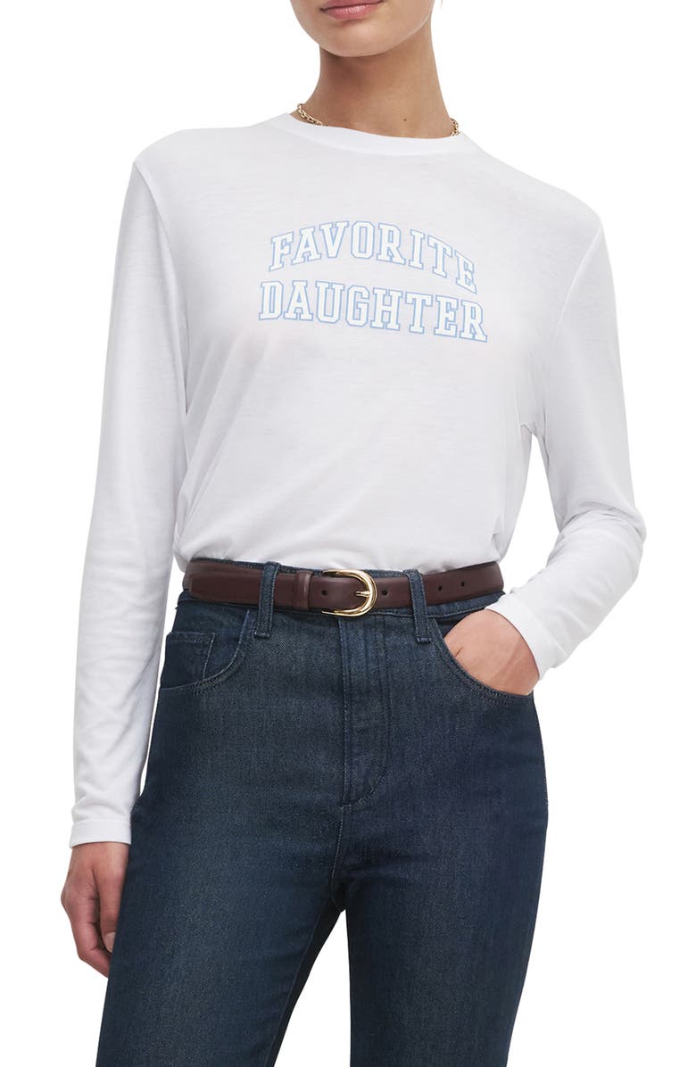 Favorite Daughter The Cropped Collegiate Long Sleeve Graphic T-Shirt, Main, color, White/ Light Blue