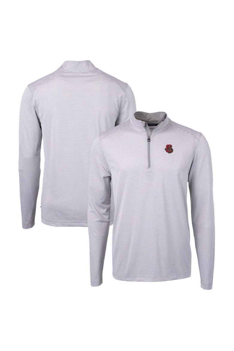 Men's Cutter & Buck  Gray/White Cornell Big Red Big & Tall Virtue Eco Pique Micro Stripe Recycled Quarter-Zip Pullover Top, Main, color, Gray