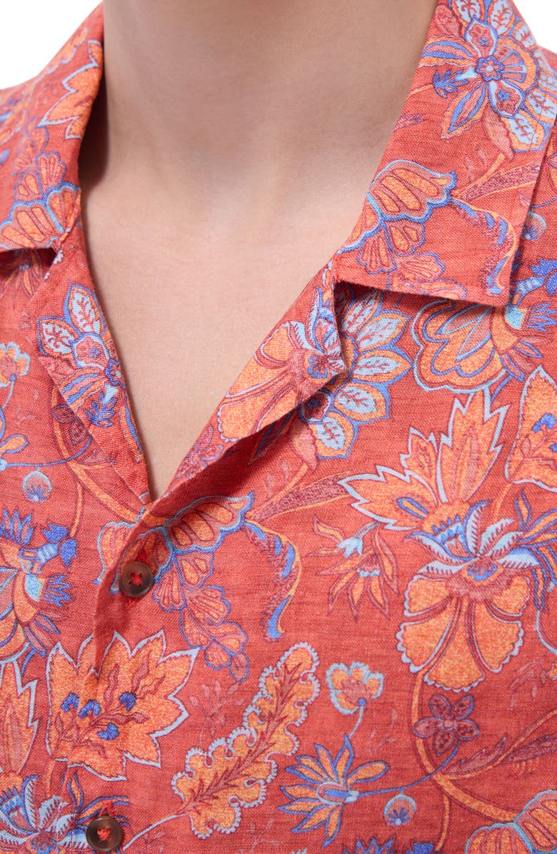 Bugatchi Jackson Floral Linen Camp Shirt, Alternate, color, Paprika