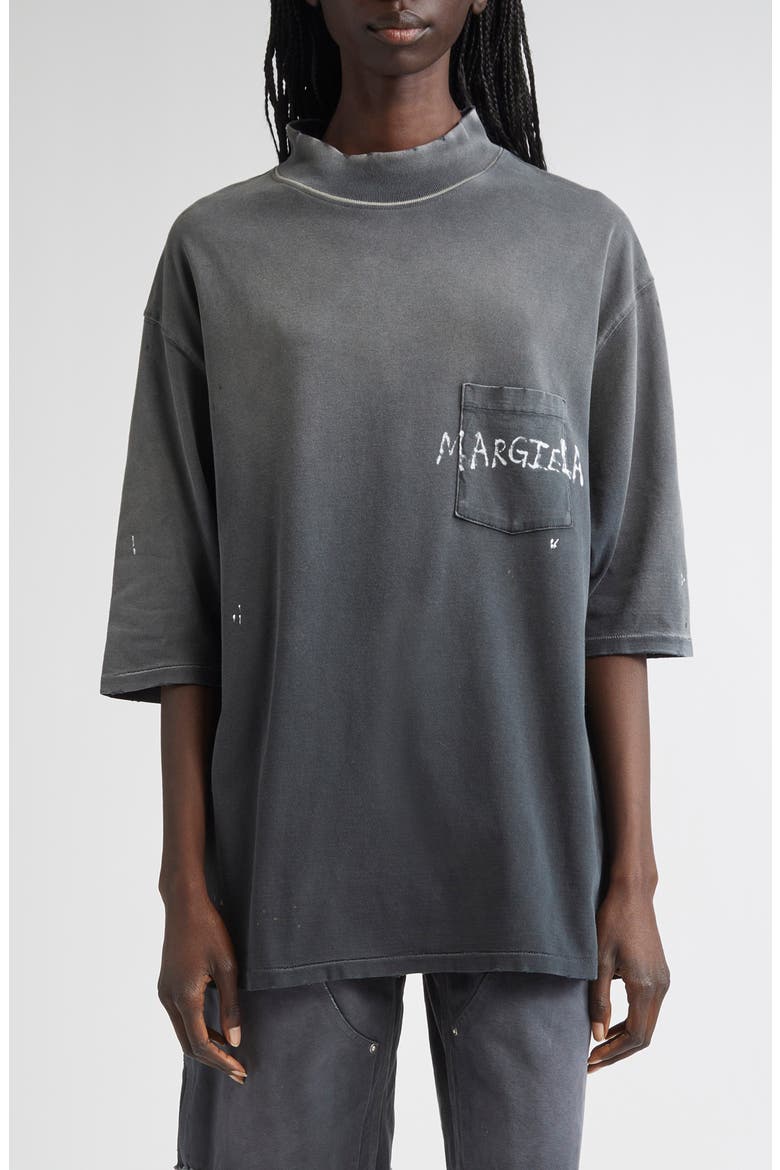 Graffiti Logo Paint Splattered Pocket T-Shirt, Main, color, WASHED BLACK