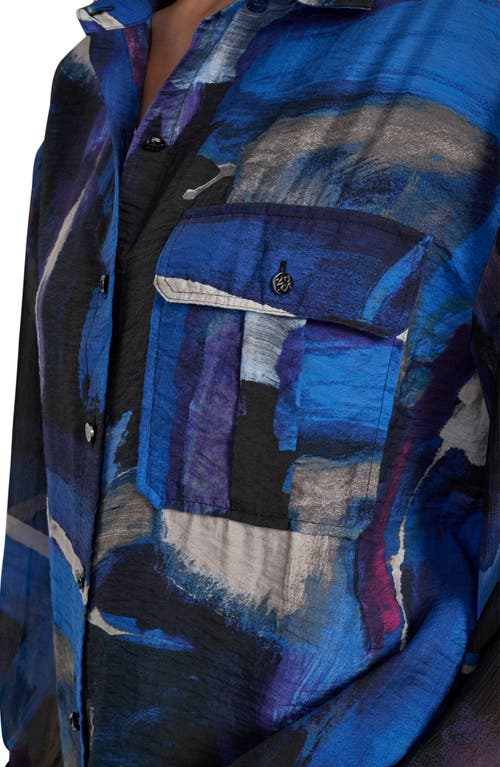 Dkny Printed Rumple Button-up Shirt In Blue