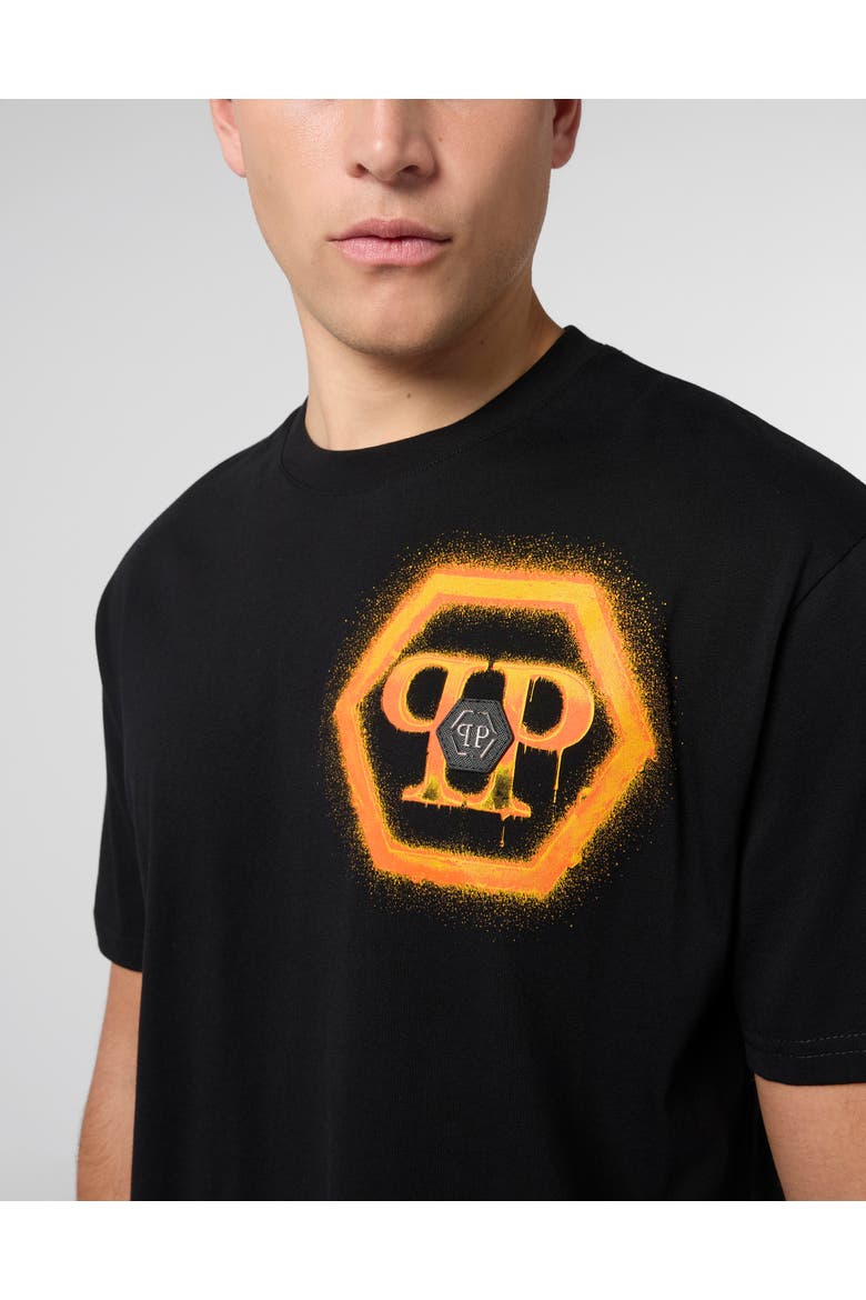 Round Neck T-Shirt Spray Hexagon Men, Alternate, color, black