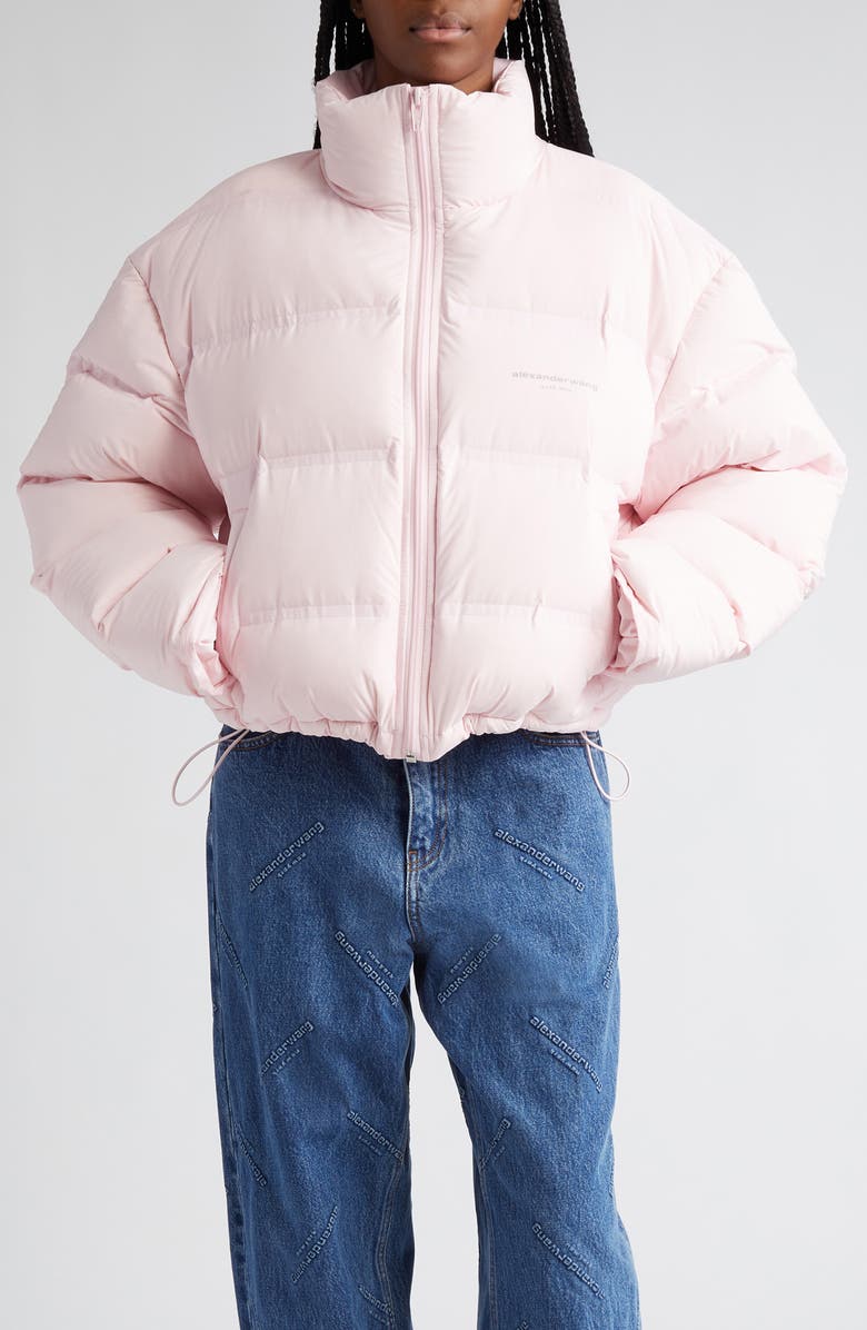 Alexander Wang Reflective Logo Crop Down Puffer Coat, Main, color, Light Pink