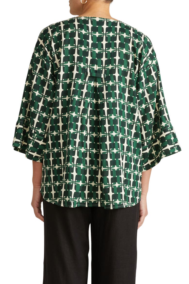 Elio Print Linen Blend Top, Alternate, color, GREEN TRELLIS PRINT