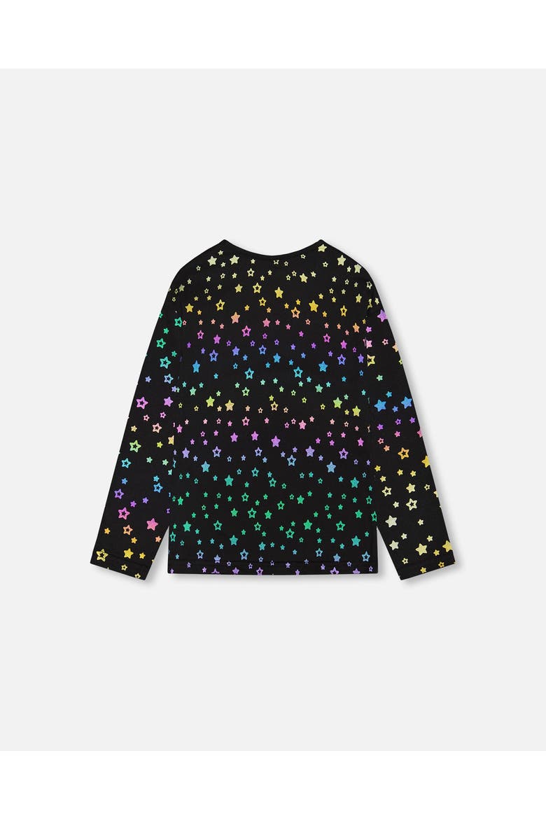 Girl's Long Sleeve T-Shirt Foil Black Printed Stars, Alternate, color, Printed Foil Stars