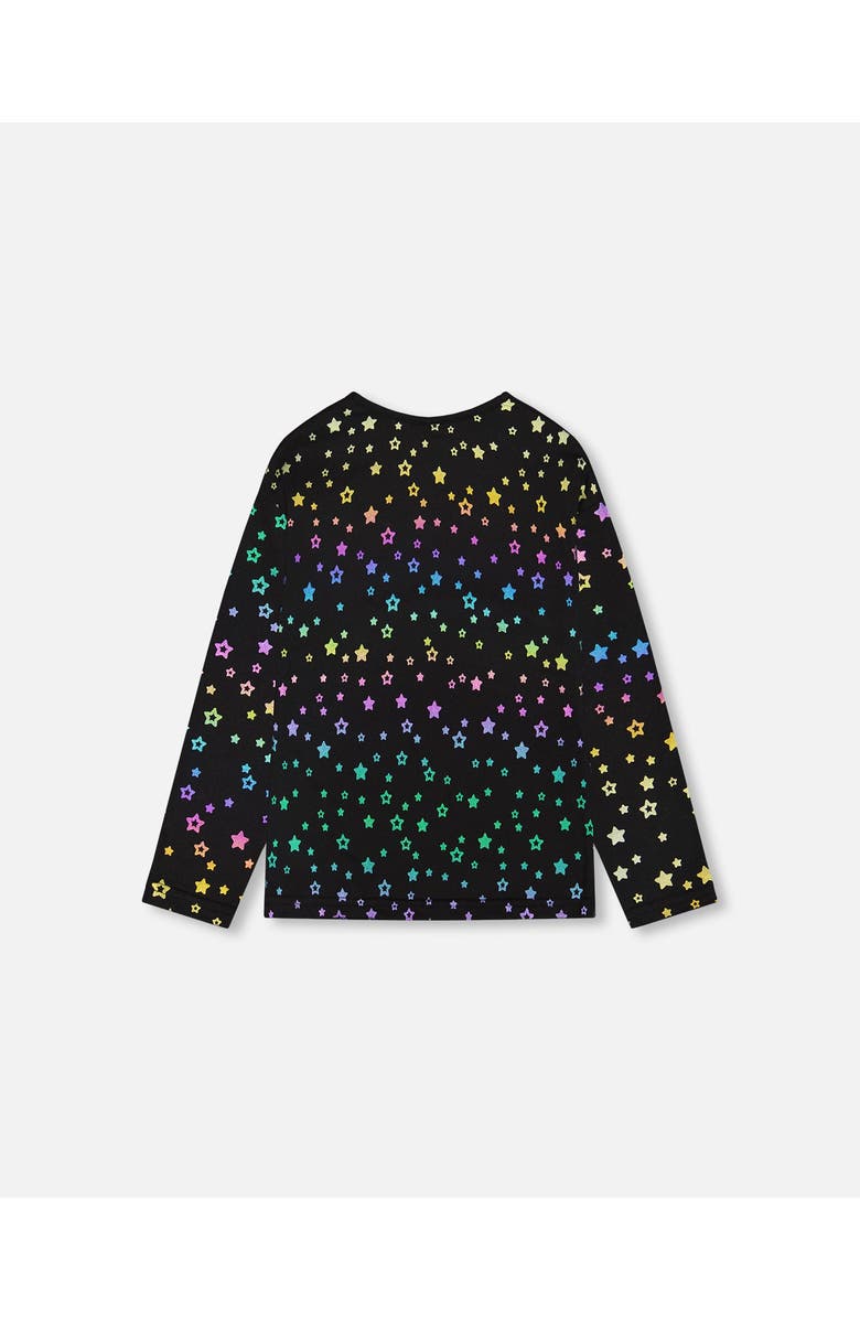 Deux par Deux Little Girl's Long Sleeve T-Shirt Foil Black Printed Stars, Alternate, color, 