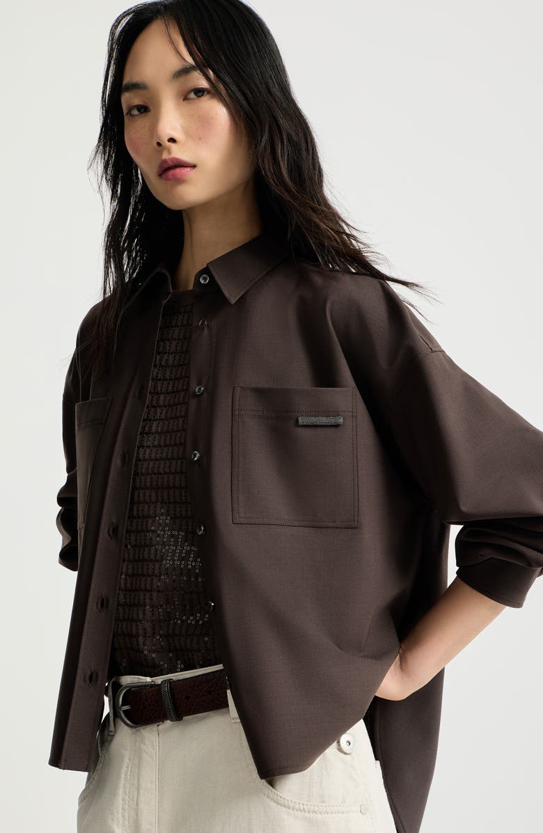 Brunello Cucinelli Tropical Luxury Wool shirt, Alternate, color, Brown