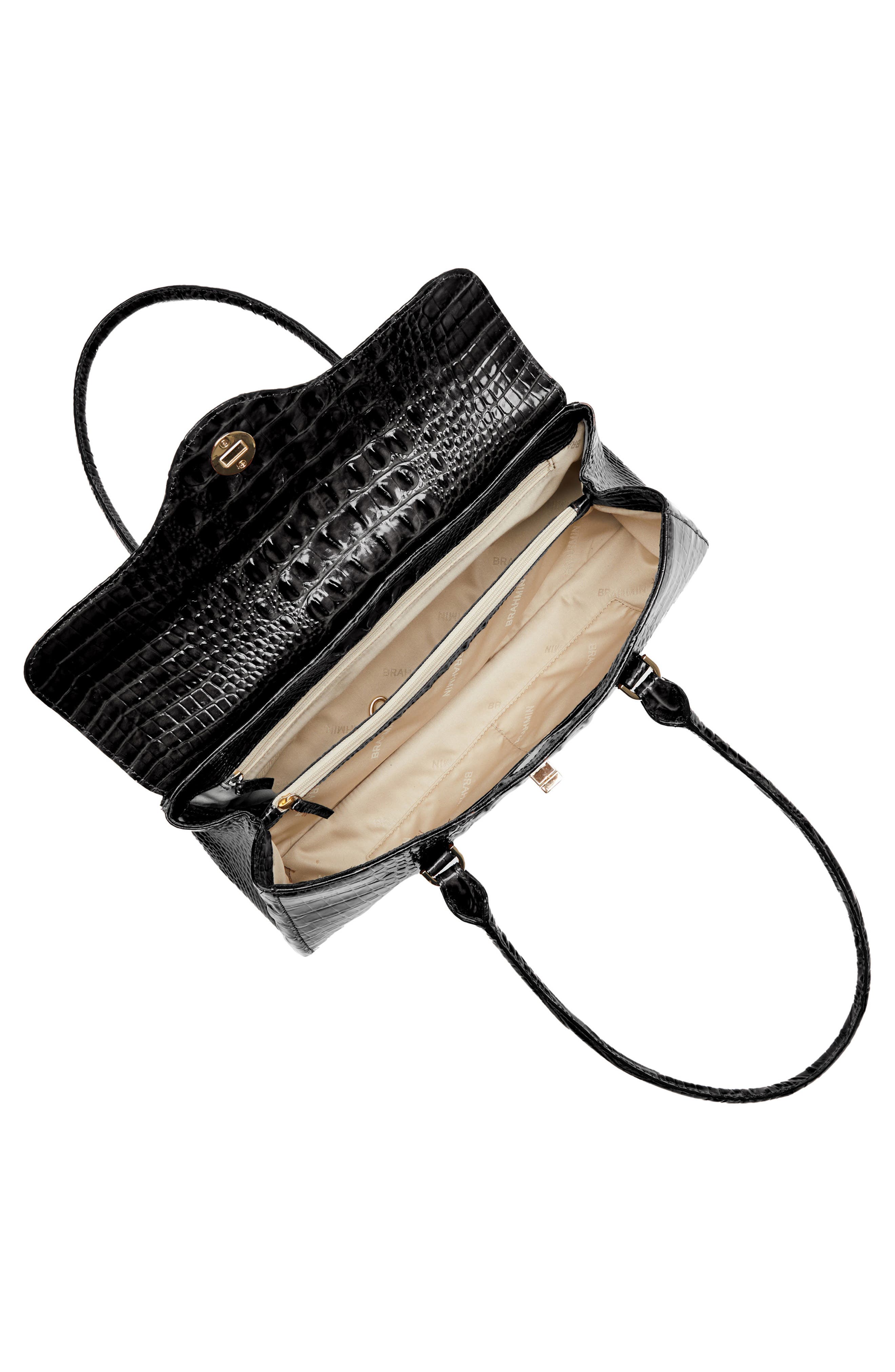 Brahmin Dayan Croc Embossed Leather Satchel, Alternate, color, Black