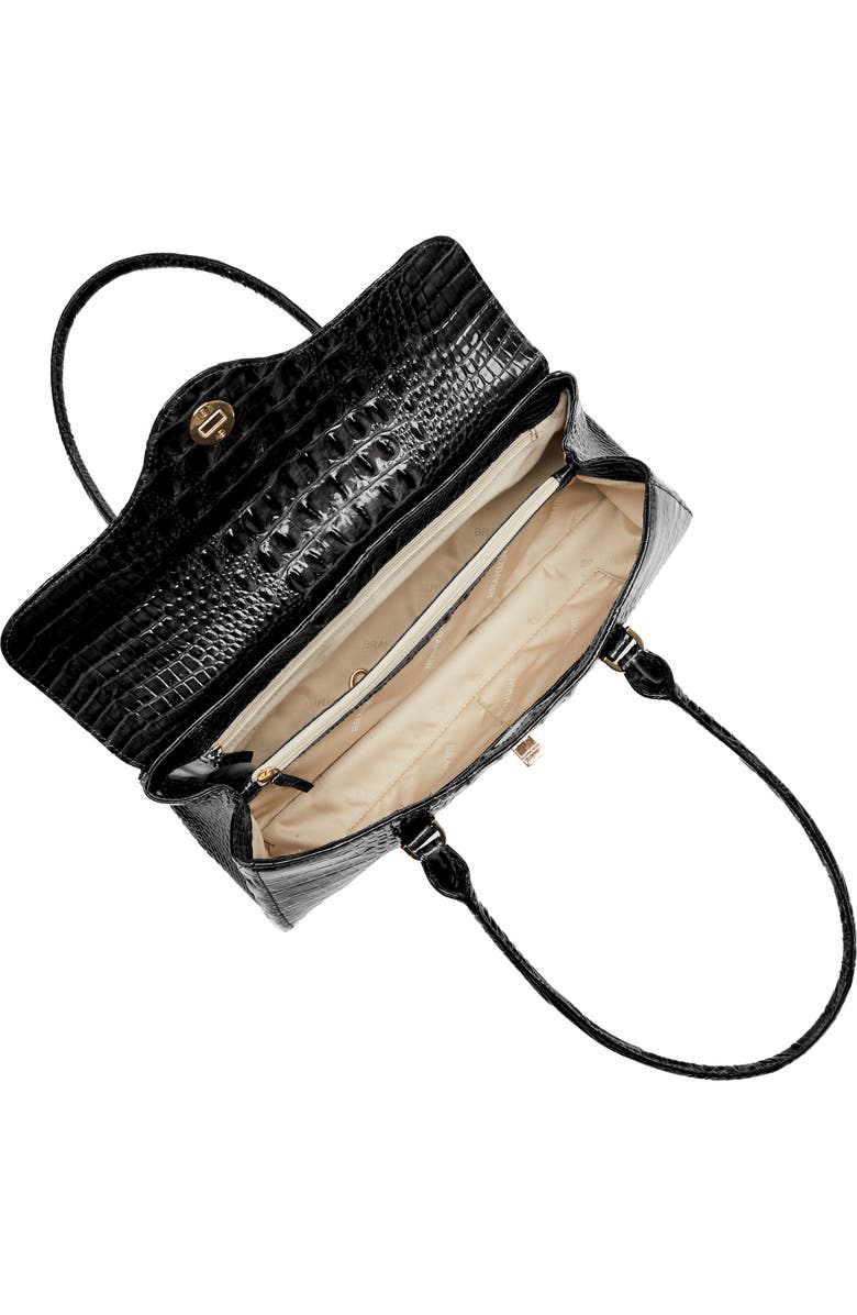 Brahmin Dayan Croc Embossed Leather Satchel, Alternate, color, Black