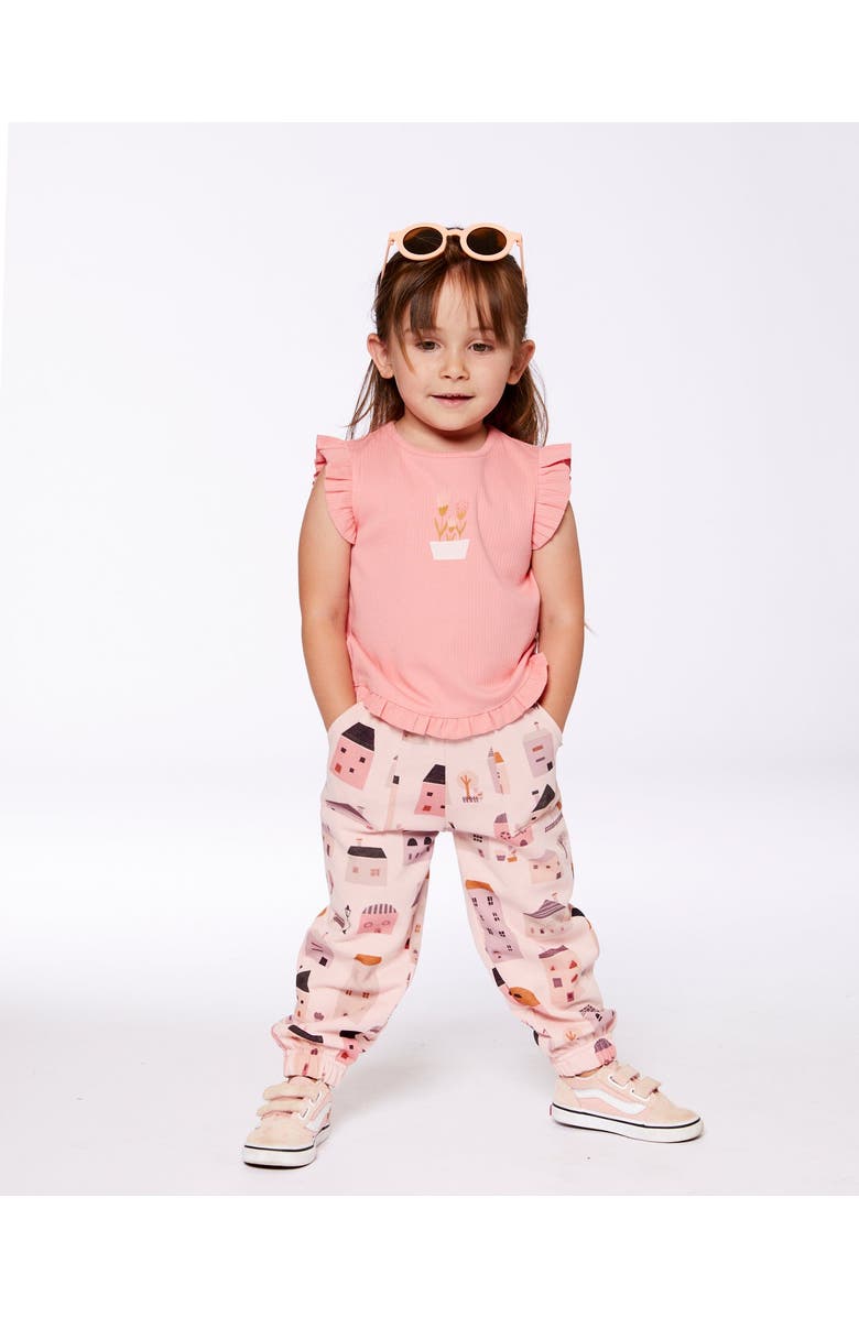 Deux par Deux Girl's Rib Tank Top With Frills Coral Pink, Alternate, color,