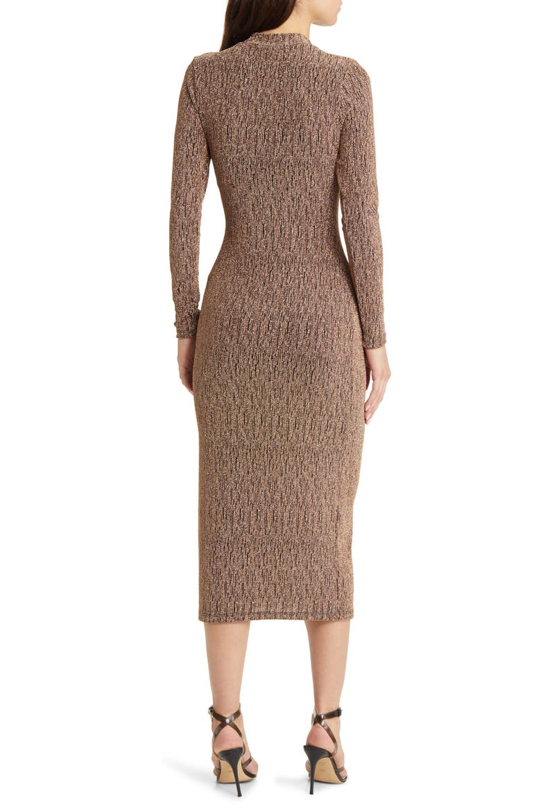 Metallic Long Sleeve Body-Con Midi Dress, Alternate, color, BRONZE