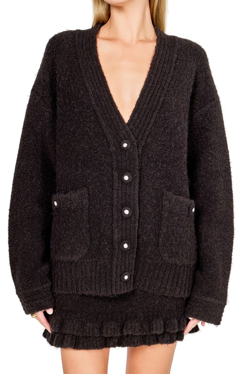 Endless Rose Fuzzy Oversize Cardigan, Alternate, color, Black