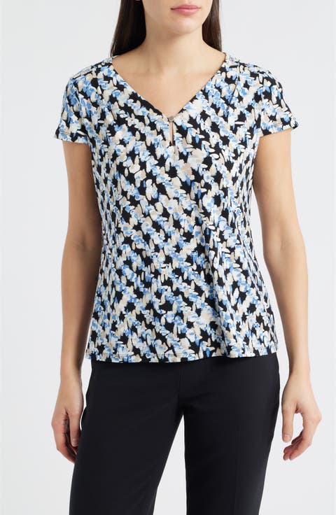 AK ANNE KLEIN Print Cap Sleeve Top (Petite)