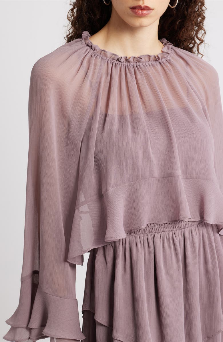 Chelsea28 Tiered Ruffle Chiffon Cape Dress, Alternate, color, Mauve
