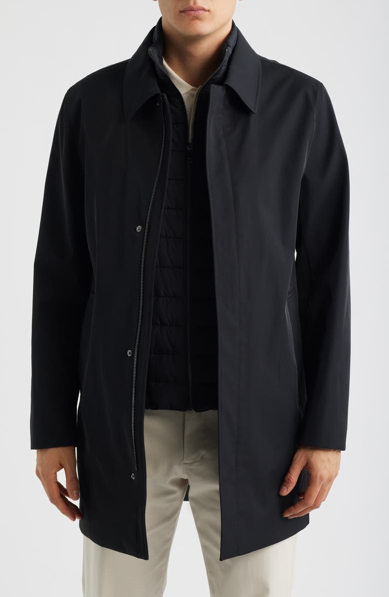 Reiss Logan Water Resistant Overcoat with Removable Funnel neck Insert, Main, color, Black