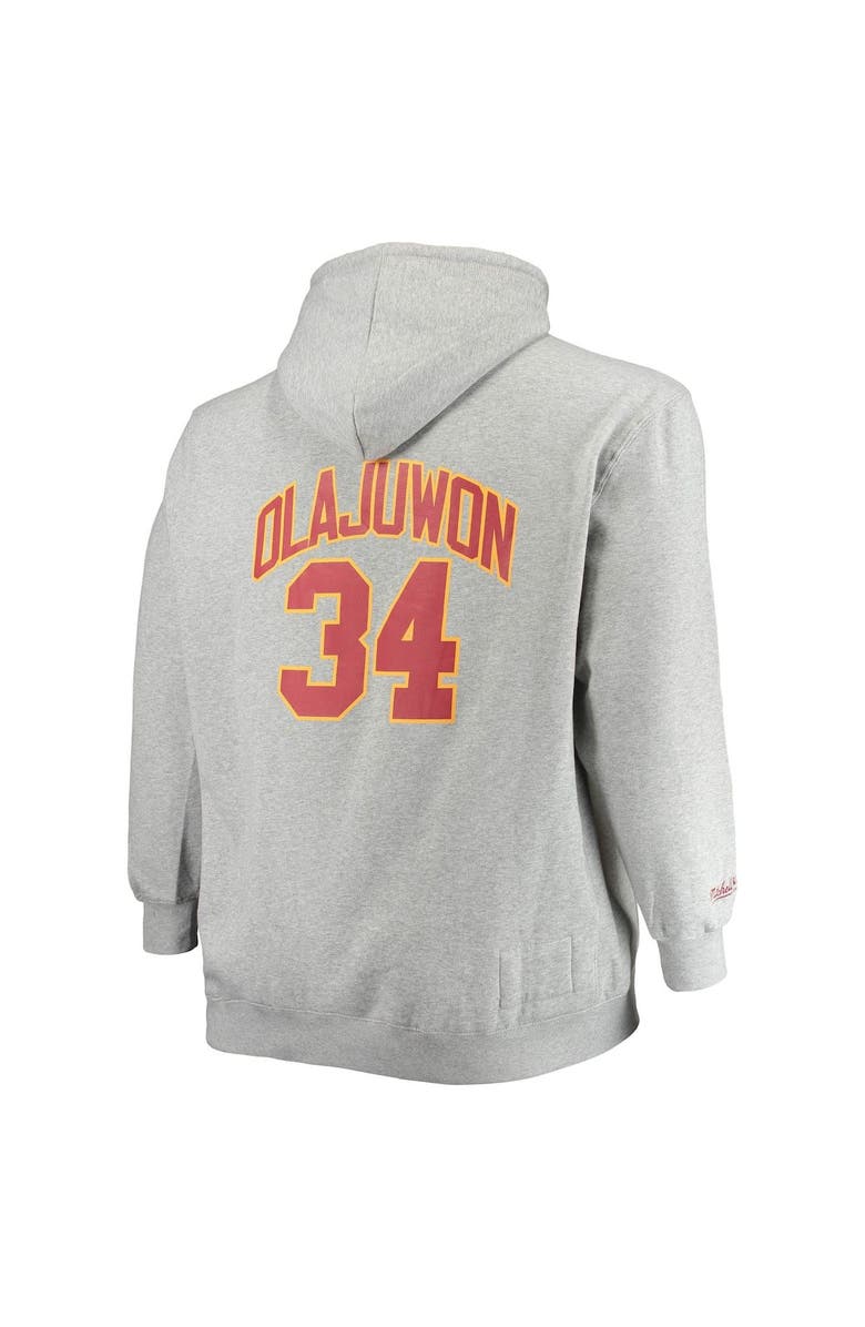 Mitchell & Ness Men's Mitchell & Ness Hakeem Olajuwon Heathered Gray Houston Rockets Big & Tall Name & Number Pullover Hoodie, Alternate, color, 