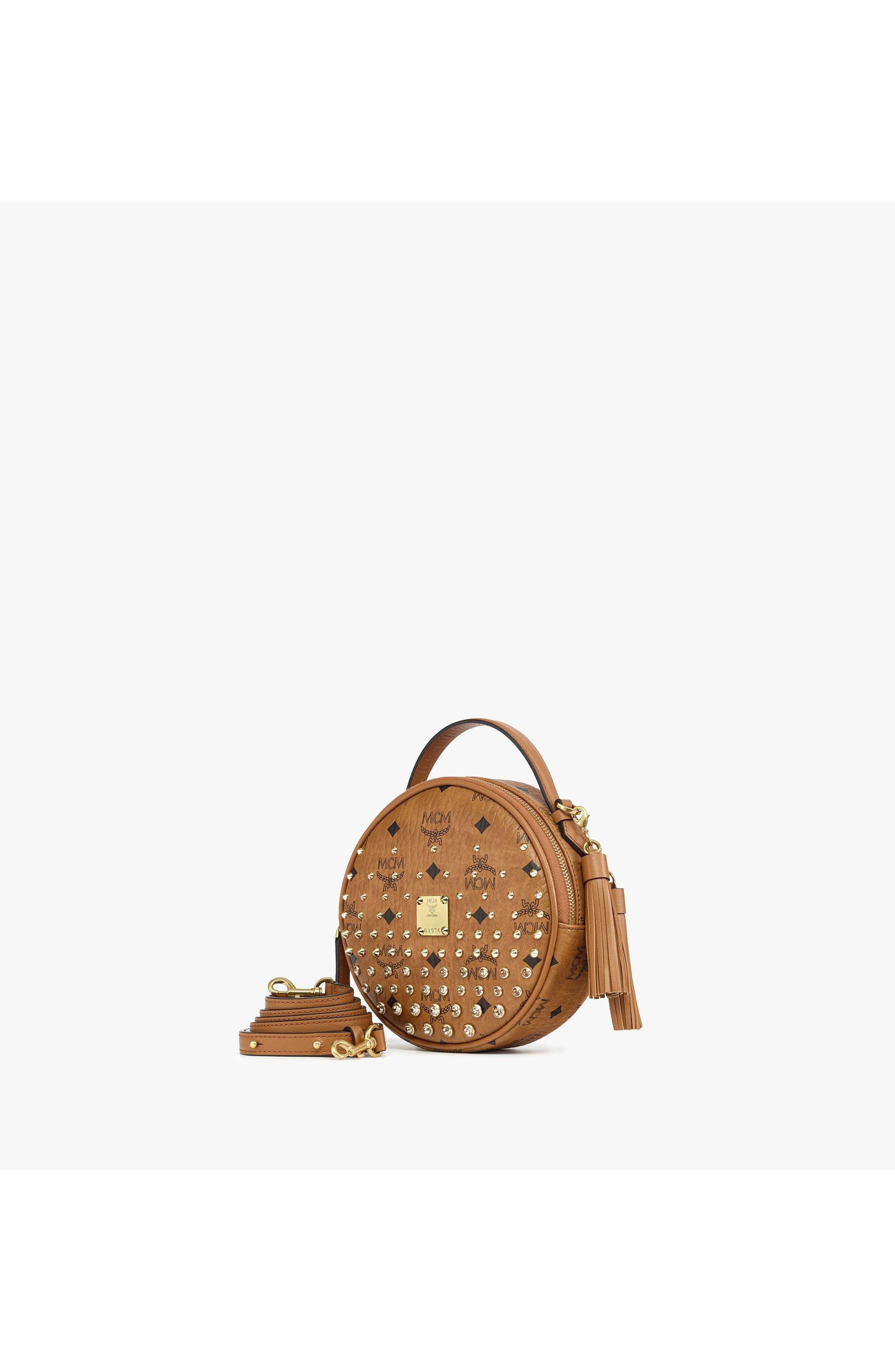 Pina Tambourine Crossbody in Gold Crystal Visetos, Alternate, color, Cognac