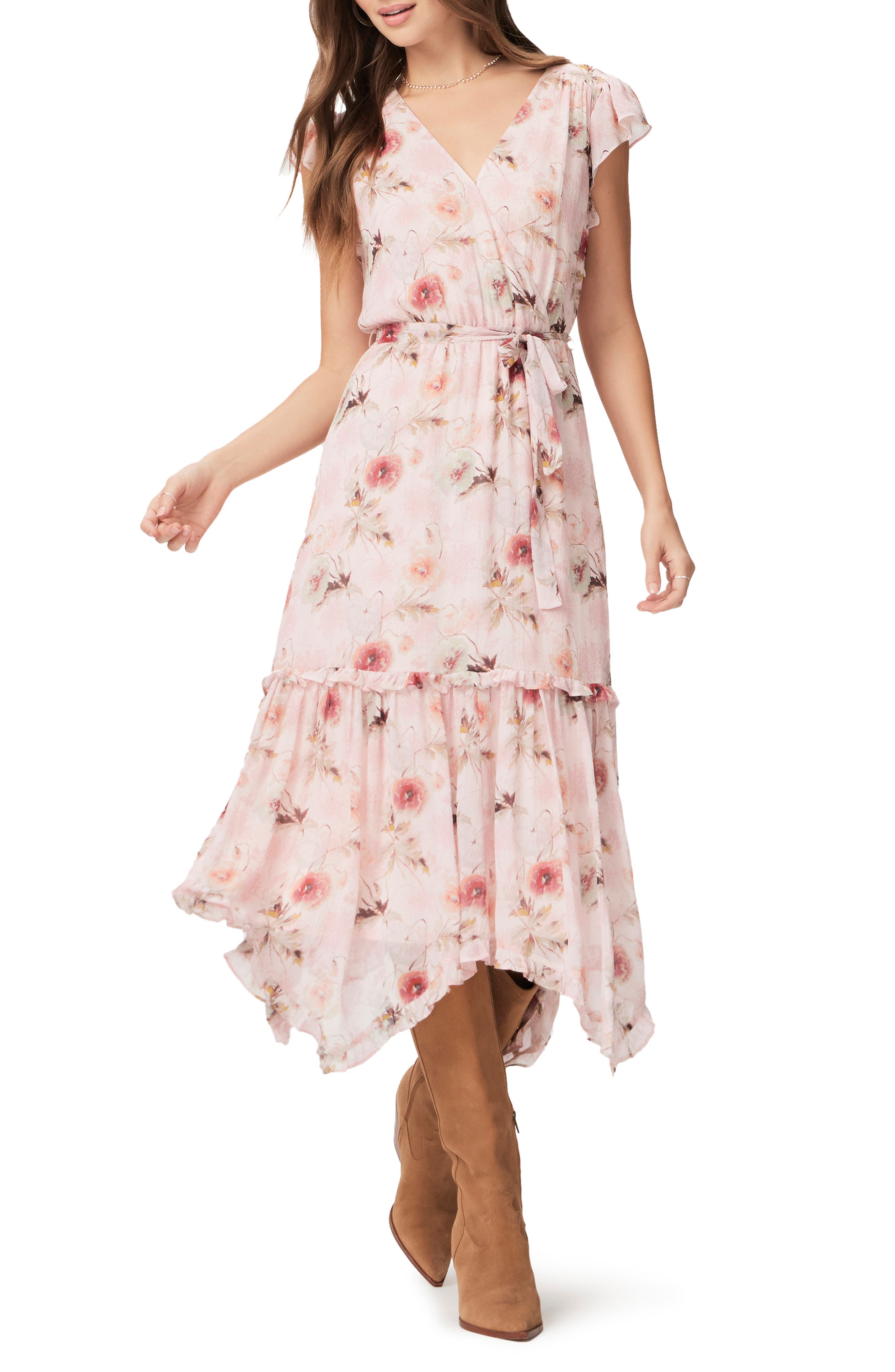 Terrazza Floral Handkerchief Hem Silk Midi Dress