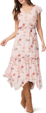 PAIGE Terrazza Floral Handkerchief Hem Silk Midi Dress