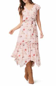 Terrazza Floral Handkerchief Hem Silk Midi Dress