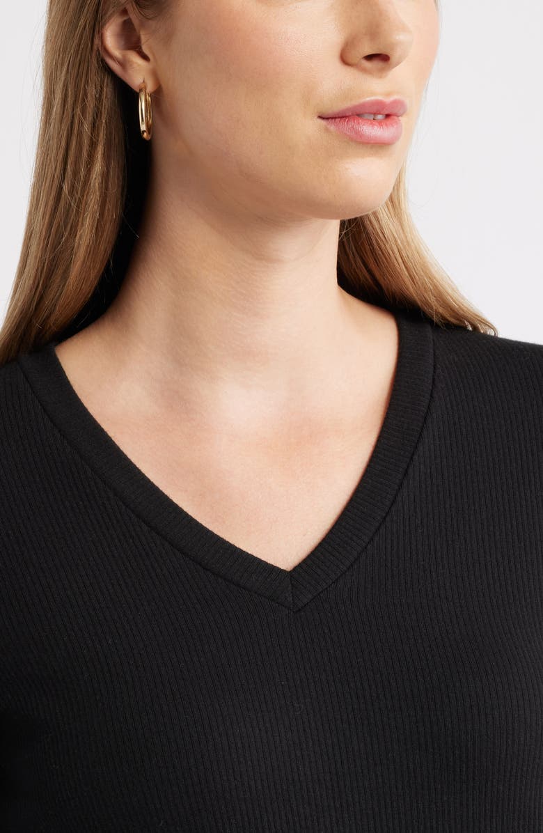 Caslon<sup>®</sup> Long Sleeve Rib T-Shirt, Alternate, color, Black