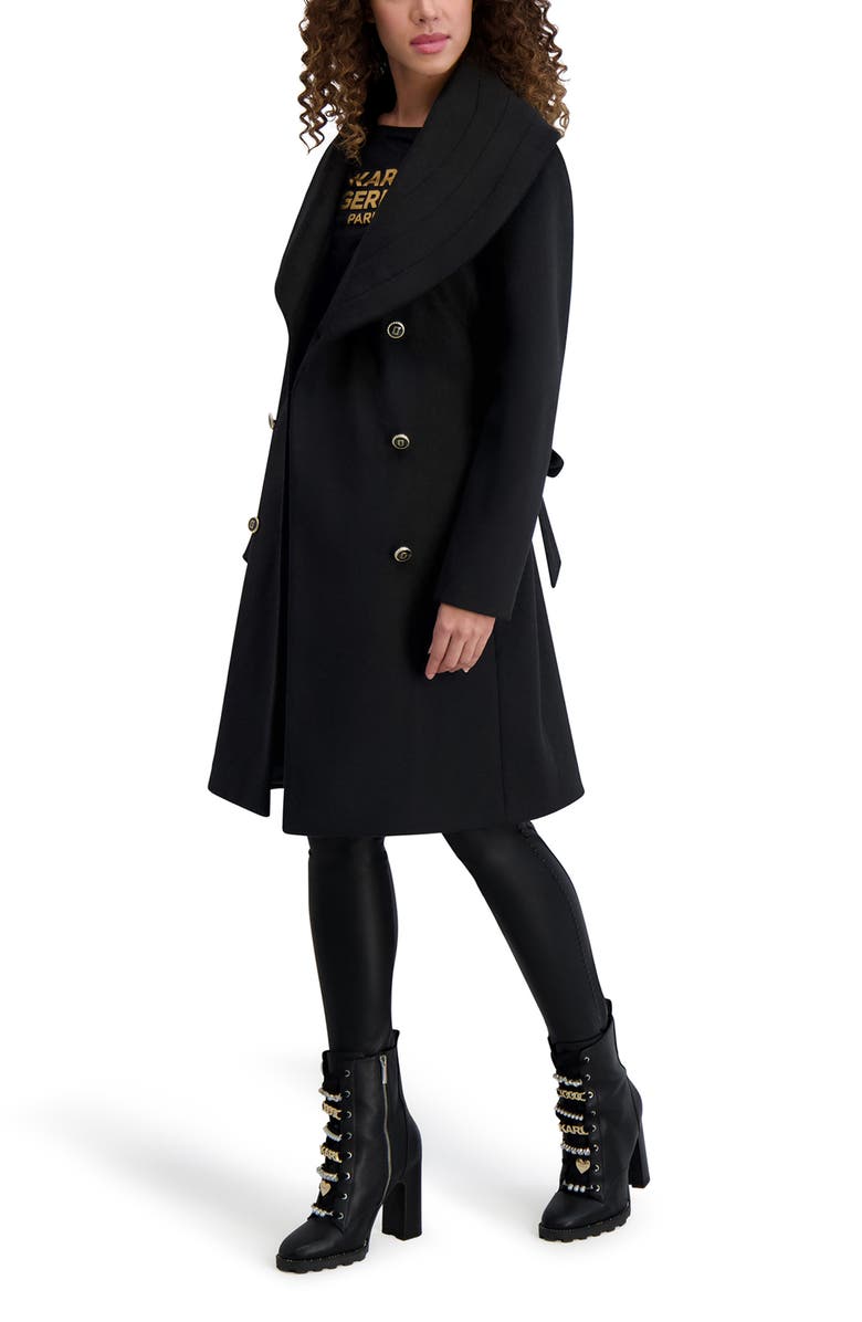 KARL LAGERFELD PARIS Shawl Collar Wool Blend Coat, Alternate, color, Black