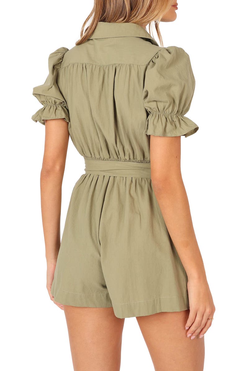 Petal & Pup Riley Tie Waist Cotton Romper, Alternate, color, Olive