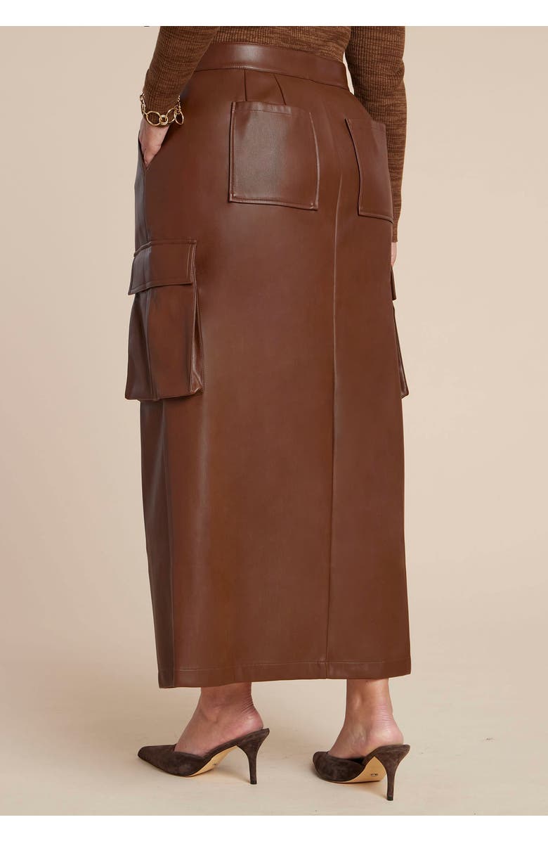 ELOQUII Maxi Cargo Faux Leather Skirt, Alternate, color, Potting Soil