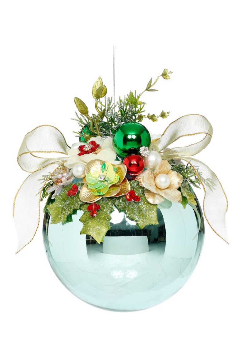Floral Jeweled Ornament, Shiny, Blue, Main, color, Shiny Blue