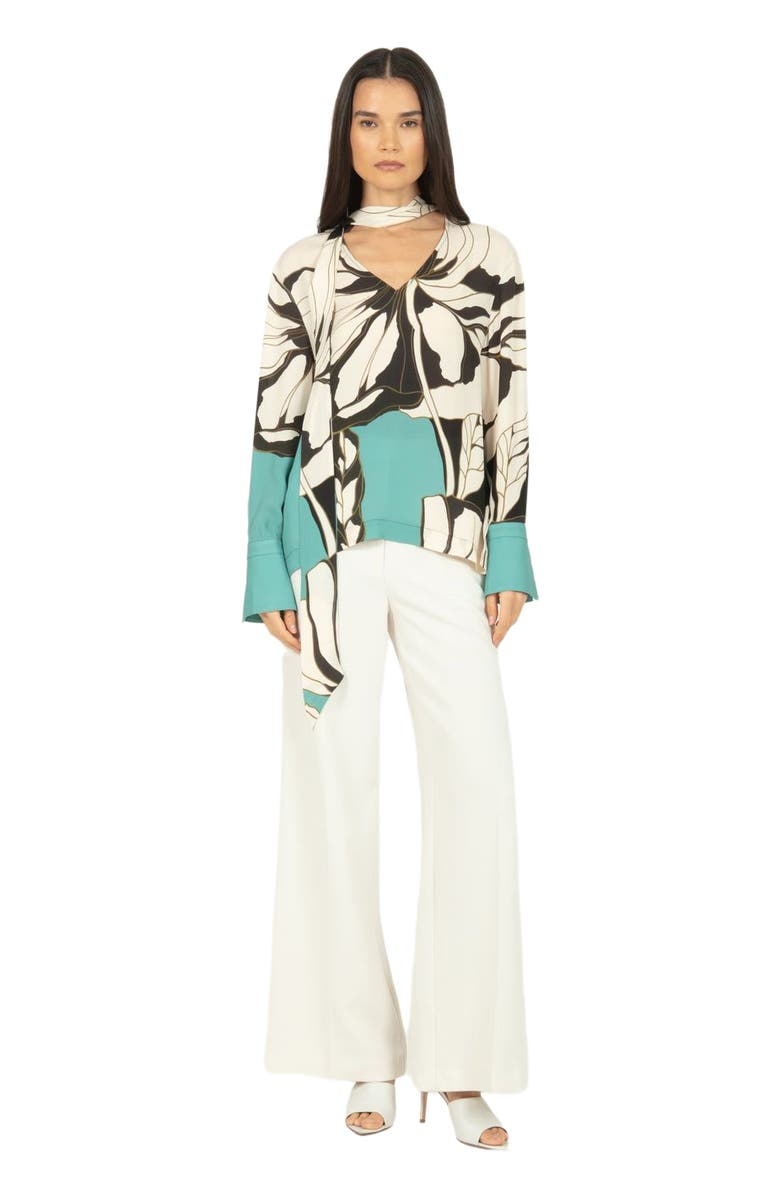 SECRET MISSION Chiara Blouse, Alternate, color, Cyan Green Abstract Floral