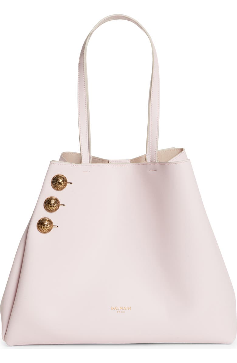 Balmain Emblem Crest Button Calfskin Shopper, Main, color, 4Ak Pale Pink