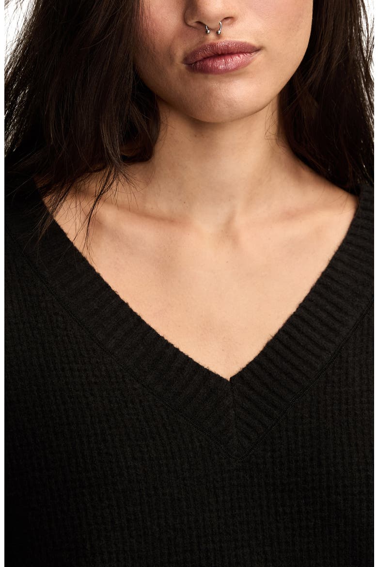 Waffle Knit V-Neck Sweater, Alternate, color, CAVIAR