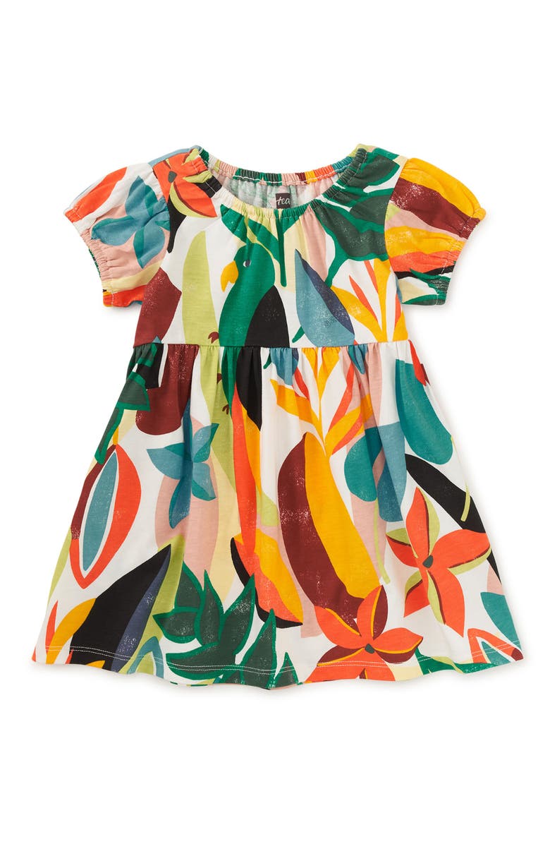 Tea Collection Puff Sleeve Empire Dress, Alternate, color, Parakeet Tropicalia