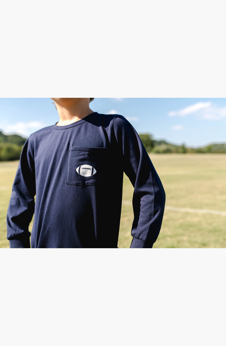 Little Paper Kids Football Long Sleeve Pocket Tee, Alternate, color, Navy Football