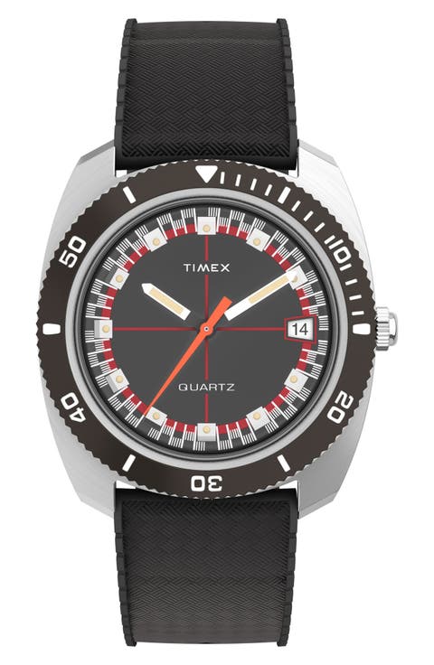 Q Timex Reissue 1971 Velocity Rubber Strap Watch, 36mm
