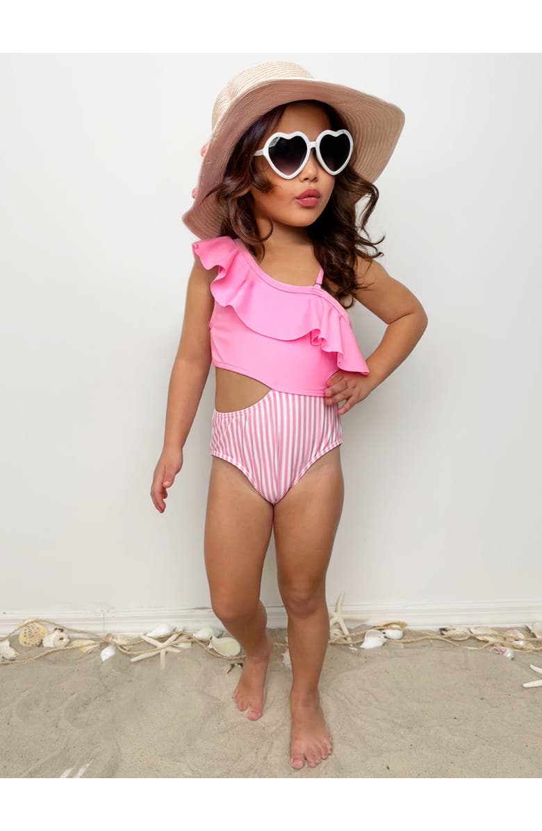 Mia Belle Girls Blush and Splash Pink Ruffle One-Piece Swimsuit, Alternate, color, Pink