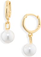 Sterling Forever Kylee Cultured Pearl Drop Huggie Hoop Earrings